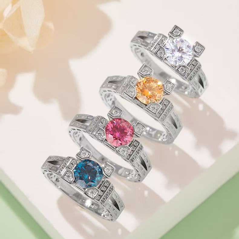 Parisian Style 1ct Moissanite Ring - D Color 925 Silver Plated with Rhodium