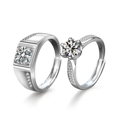 Eternity Duo: Platinum-Plated Moissanite Couple Rings in Sterling Silver