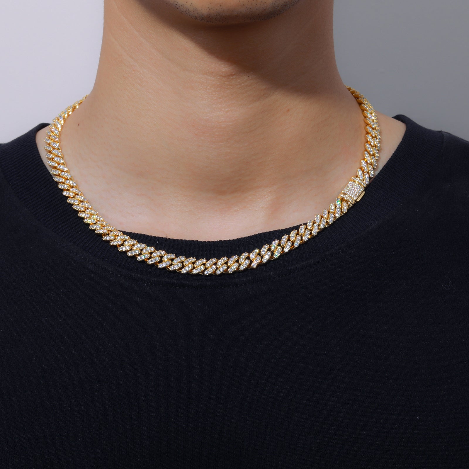 Felistly Jewelry 8mm Single-Row Zircon Cuban Chain Hip Hop Necklace Accessory