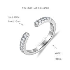 Versatile Stackable Open Ring - S925 Silver Plated 18K Gold with Moissanite Row Ring for Women