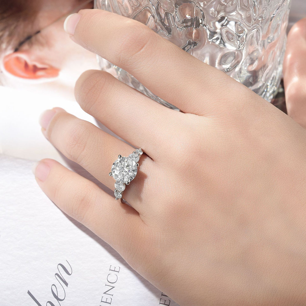 Felistly Jewelry: 3 Carat Moissanite Five-Stone Ring - Unique Design in Sterling Silver 18K Gold Plated, Engagement Ring for Women