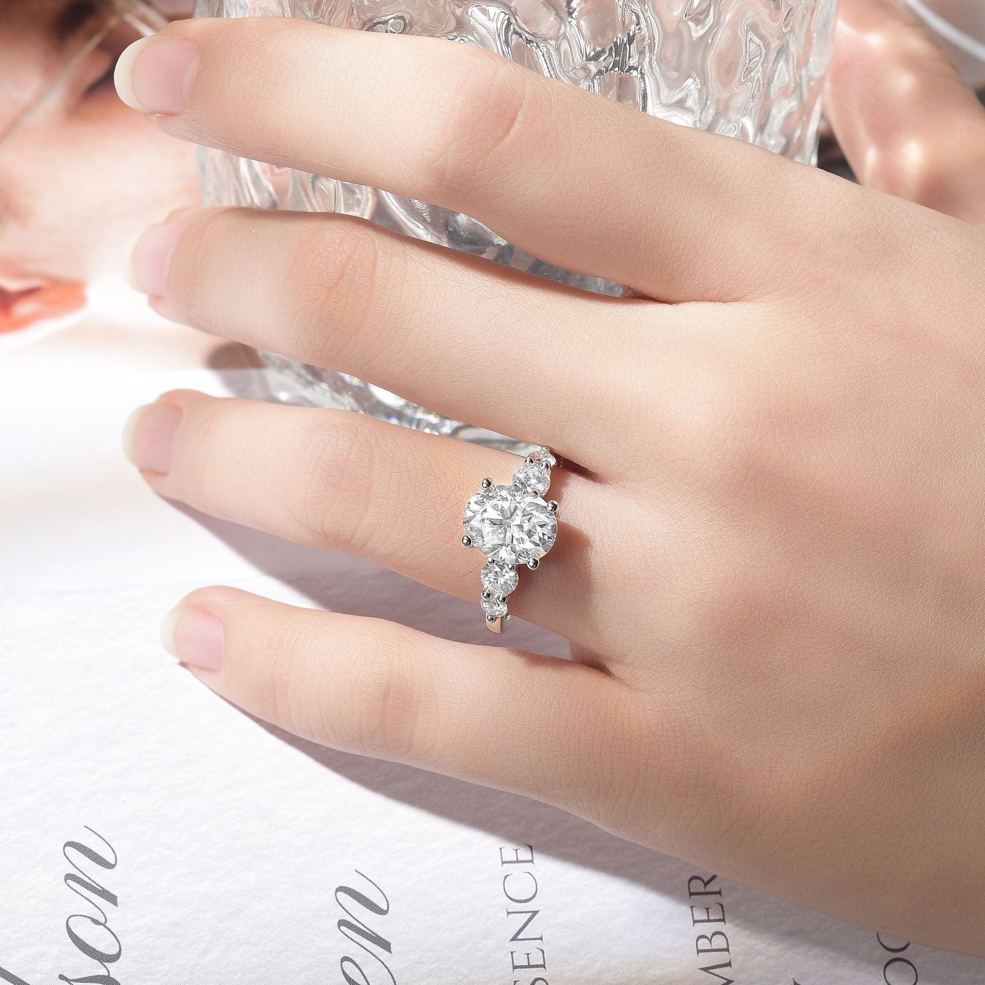 Felistly Jewelry: 3 Carat Moissanite Five-Stone Ring - Unique Design in Sterling Silver 18K Gold Plated, Engagement Ring for Women