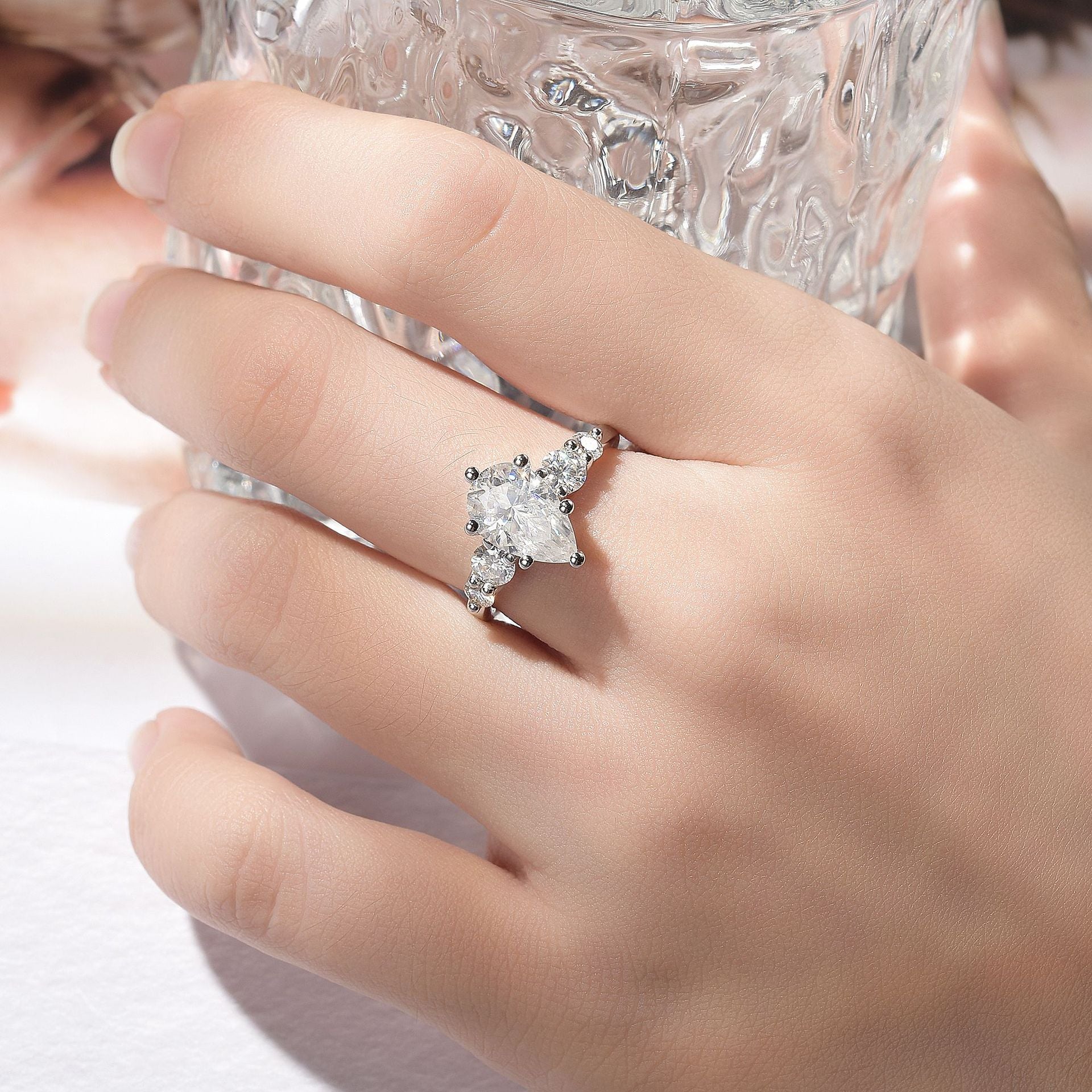 Felistly Jewelry: 3 Carat Moissanite Five-Stone Ring - Unique Design in Sterling Silver 18K Gold Plated, Engagement Ring for Women