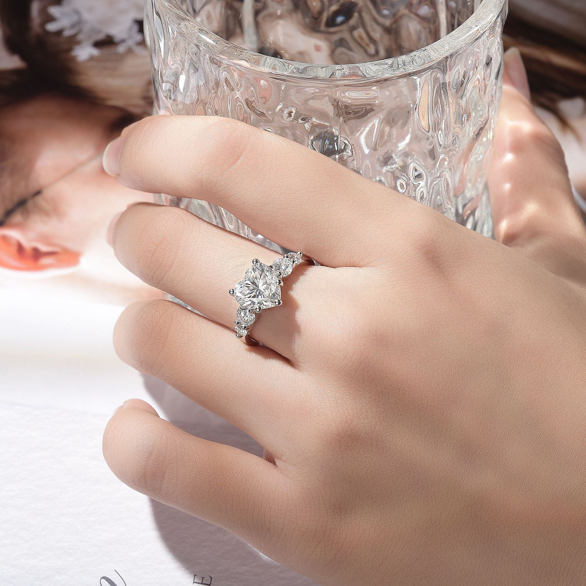 Felistly Jewelry: 3 Carat Moissanite Five-Stone Ring - Unique Design in Sterling Silver 18K Gold Plated, Engagement Ring for Women