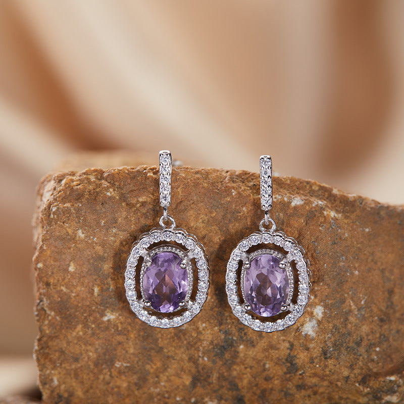 Natural Amethyst Citrine Earrings - 18K Gold Plated 925 Silver Studs (Chakra Healing Gemstones)
