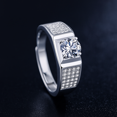 Men gents ring Men's Moissanite Ring - 1ct D Color Moissanite in 925 Sterling Silver with Halo Setting