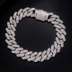 Wide Cuban Link Chain in Sterling Silver (S925), with Round White Moissanite Melee Stones, DVVS Quality