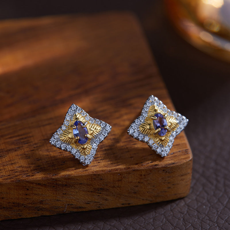 Designer Natural Gemstone Earrings - 18K Gold Plated 925 Silver Dainty Jewelry