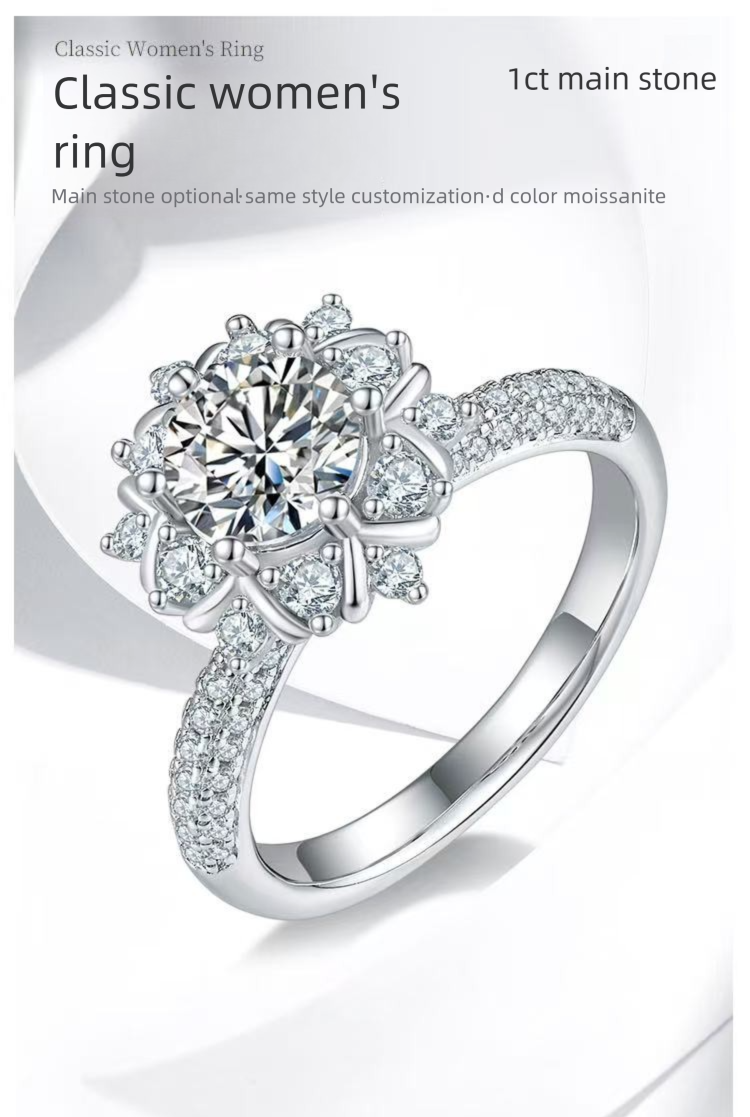 engagement rings for women 1-Carat D Color Moissanite 'Luanhua' Floral Ring for Women