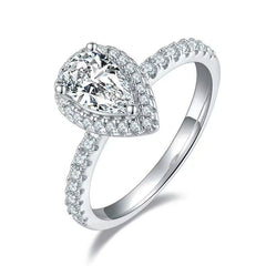 Pear-Shaped 1ct D Color Moissanite Ring - 925 Silver & White Gold Plated