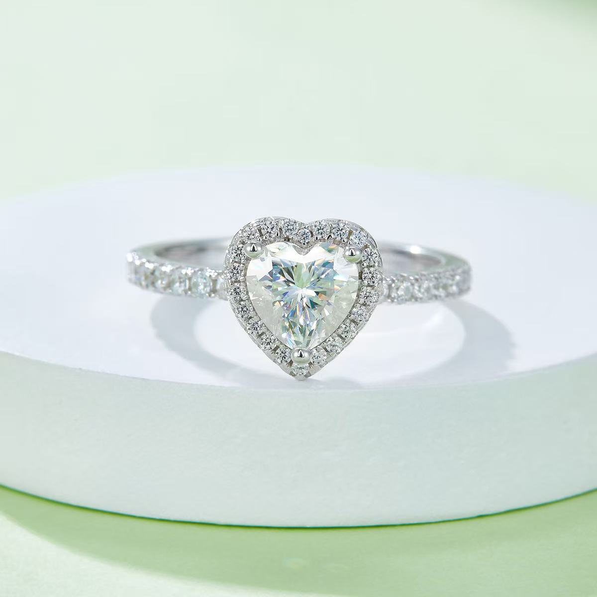 engagement rings for women 1-Carat D Color Moissanite Heart-Shaped Ring - Sterling Silver Rhodium Plated for Women |elongated cushion cut with wedding band